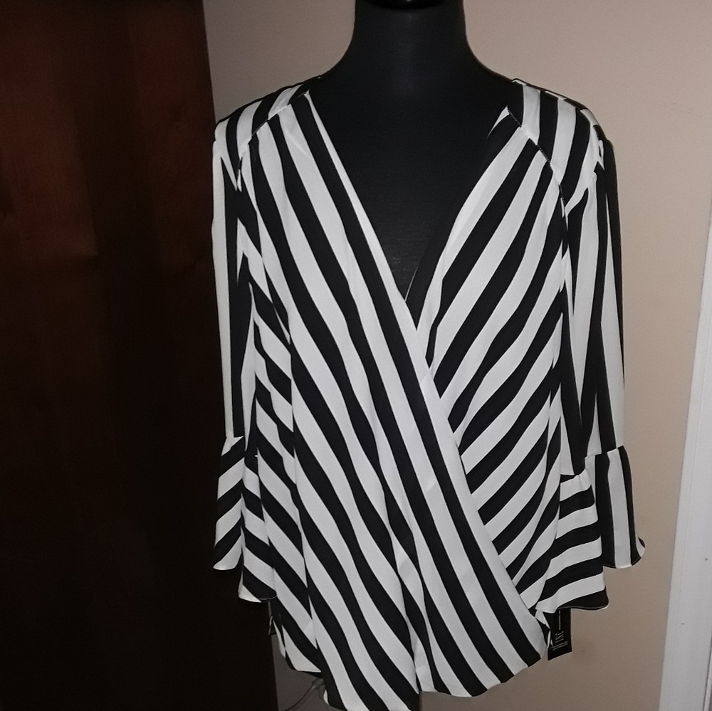 Black & White Striped INC Blouse